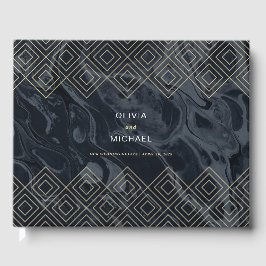 Moody Hues Midnight Blue Marble Custom Guest Book Gästebuch