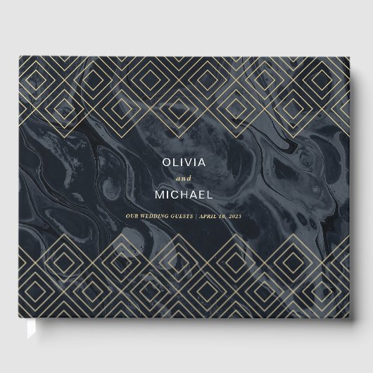 Moody Hues Midnight Blue Marble Custom Guest Book Gästebuch (Vorderseite)