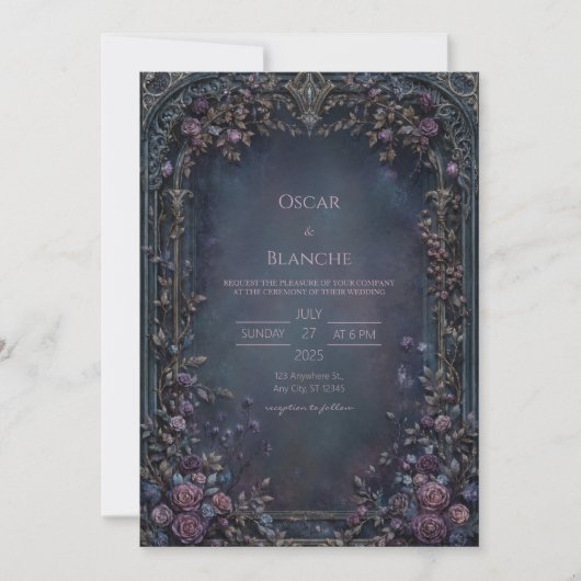 Moody Indigo Gothic Rose Archway Wedding Einladung (Vorderseite)