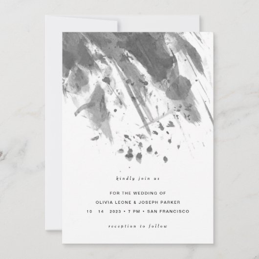 Moody Ink | Abstrakte Schwarz-Weiß-Hochzeit Einladung (Vorderseite)