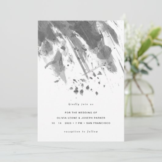 Moody Ink | Abstrakte Schwarz-Weiß-Hochzeit Einladung (Stehend Vorderseite)