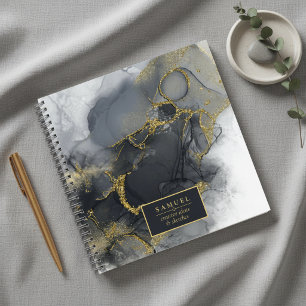 Moody Ink Charcoal Gold Abstract ID988 Notizblock