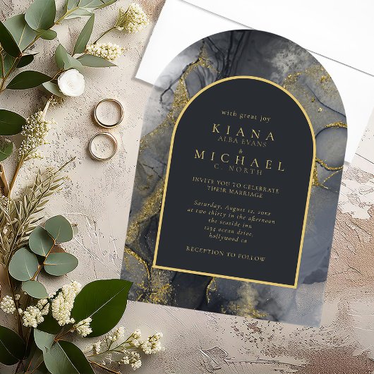 Moody Ink Charcoal Gold Abstrakt Arch ID988 Acryleinladungen