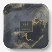 Moody Ink Charcoal Gold Abstrakt Blk ID988 Pappteller (Vorderseite)