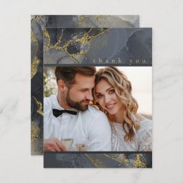 Moody Ink Charcoal Gold Abstrakt Danke, ID988 Dankeskarte