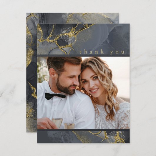 Moody Ink Charcoal Gold Abstrakt Danke, ID988 Dankeskarte (Vorne/Hinten)