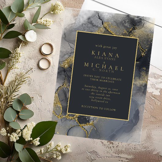 Moody Ink Charcoal Gold Abstrakt ID988 Acryleinladungen