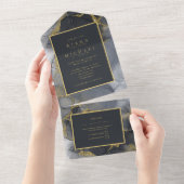 Moody Ink Charcoal Gold Abstrakt ID988 All In One Einladung (Abreißen)