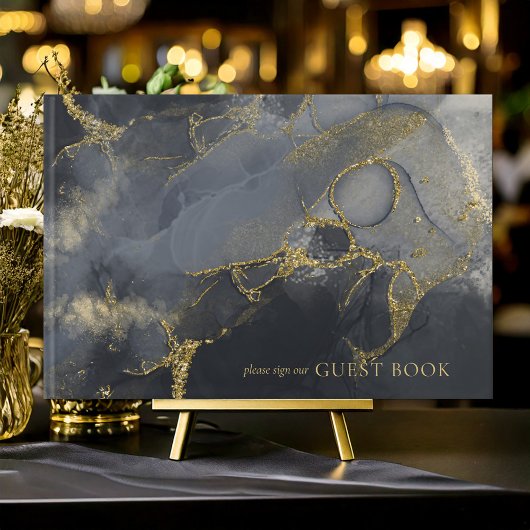 Moody Ink Charcoal Gold Abstrakt ID988 Gästebuch