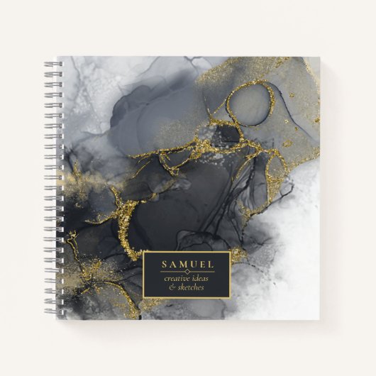 Moody Ink Charcoal Gold Abstrakt ID988 Notizblock (Vorderseite)