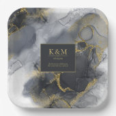 Moody Ink Charcoal Gold Abstrakt ID988 Pappteller (Vorderseite)