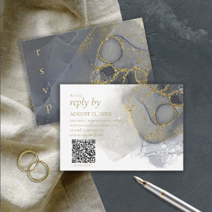 Moody Ink Charcoal Gold Abstrakt ID988 RSVP Karte