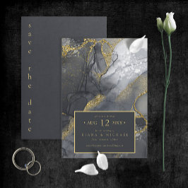 Moody Ink Charcoal Gold Abstrakt ID988 Save The Date