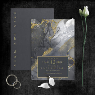 Moody Ink Charcoal Gold Abstrakt ID988 Save The Date