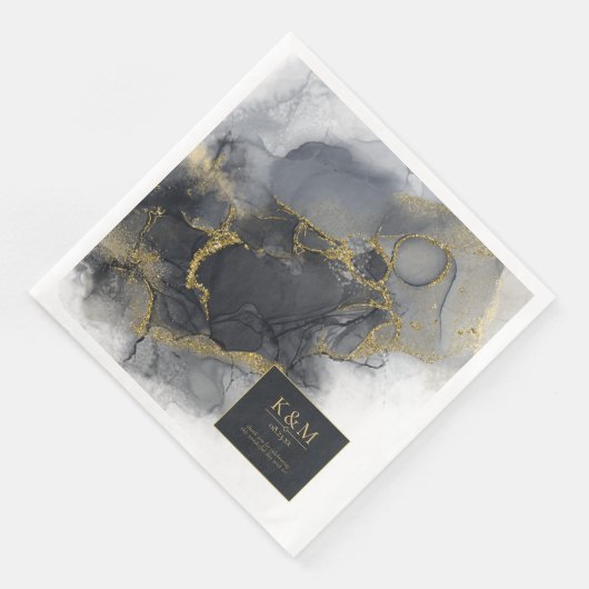 Moody Ink Charcoal Gold Abstrakt ID988 Serviette (Ecke)