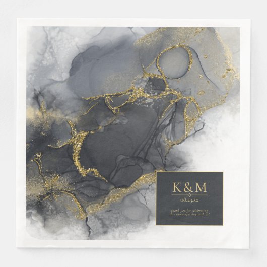 Moody Ink Charcoal Gold Abstrakt ID988 Serviette (Vorderseite)