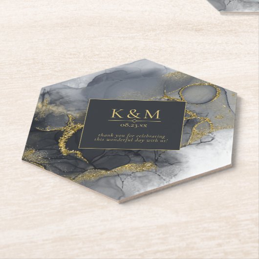 Moody Ink Charcoal Gold Abstrakt ID988 Untersetzer (angewinkelt)