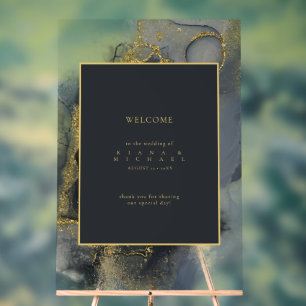 Moody Ink Charcoal Gold Abstrakt Welcome ID988 Acrylschild