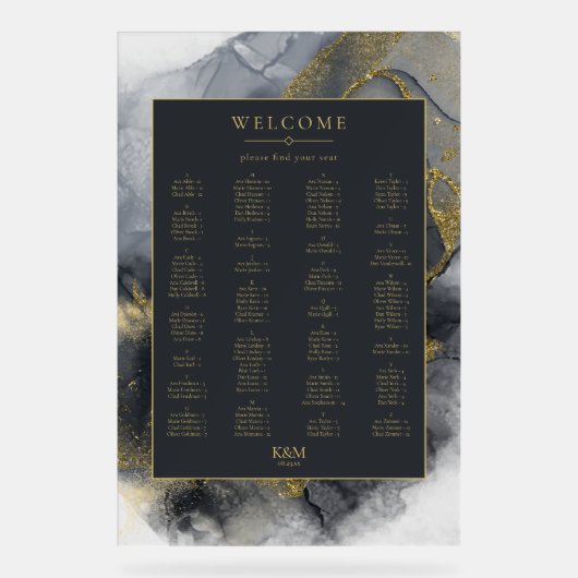 Moody Ink Charcoal Gold Seating Chart ID988 Acrylschild (Vorderseite)