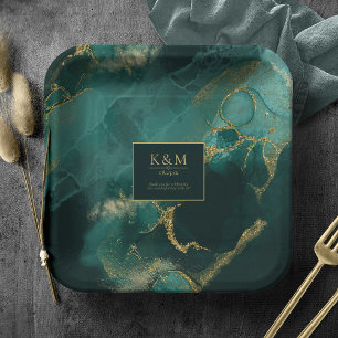 Moody Ink Emerald Gold Abstract Dk ID988 Pappteller