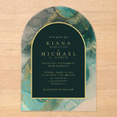 Moody Ink Emerald Gold Abstrakt Arch ID988 Acryleinladungen (Vorderseite)