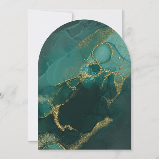 Moody Ink Emerald Gold Abstrakt Arch ID988 Einladung (Rückseite)