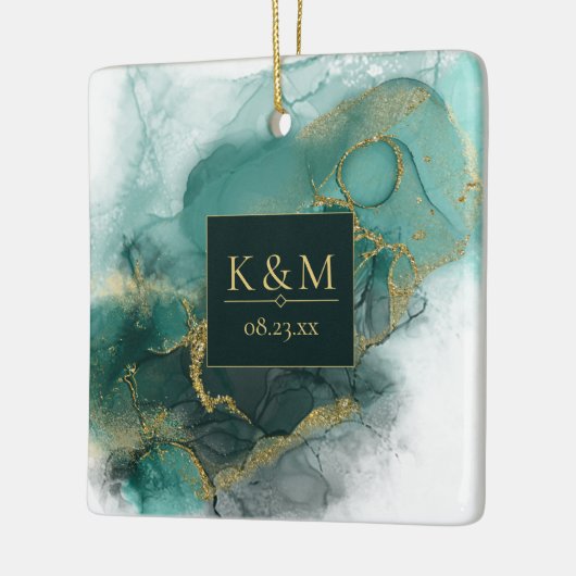 Moody Ink Emerald Gold Abstrakt Blk ID988 Keramikornament (Links)