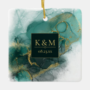 Moody Ink Emerald Gold Abstrakt Blk ID988 Keramikornament
