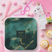 Moody Ink Emerald Gold Abstrakt Dk ID988 Pappteller (Party)