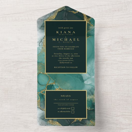 Moody Ink Emerald Gold Abstrakt ID988 All In One Einladung (Innen Boden)