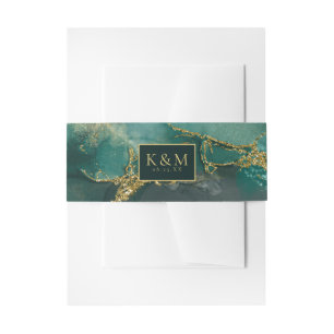 Moody Ink Emerald Gold Abstrakt ID988 Einladungsbanderole