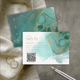 Moody Ink Emerald Gold Abstrakt ID988 RSVP Karte