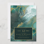 Moody Ink Emerald Gold Abstrakt ID988 Save The Date (Vorderseite)