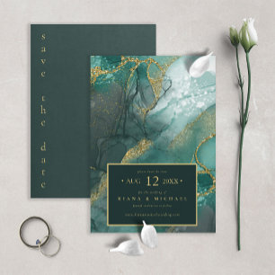 Moody Ink Emerald Gold Abstrakt ID988 Save The Date