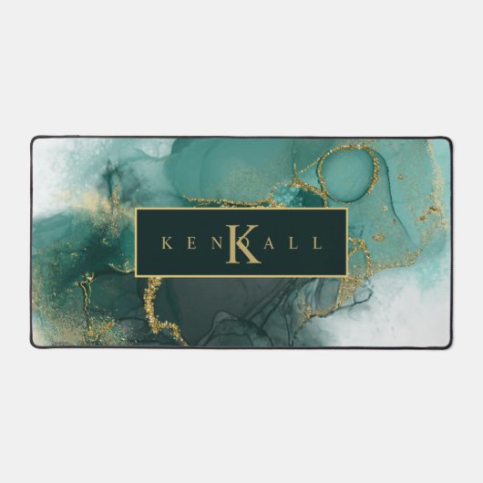 Moody Ink Emerald Gold Abstrakt ID988 Schreibtischunterlage (Vorderseite)