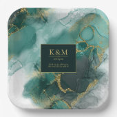 Moody Ink Emerald Gold Abstrakt Lt ID988 Pappteller (Vorderseite)