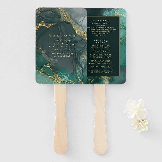 Moody Ink Emerald Gold Abstrakt Program ID988 Fächer (Vorne und Hinten)