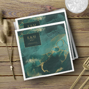 Moody Ink Emerald Gold Abstrakt V2 ID988 Serviette