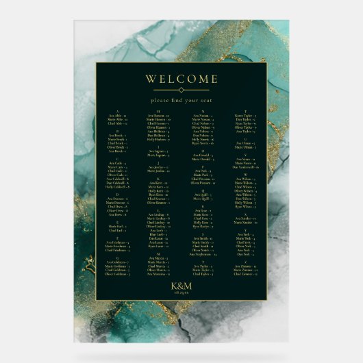 Moody Ink Emerald Gold Seating Chart ID988 Acrylschild (Vorderseite)