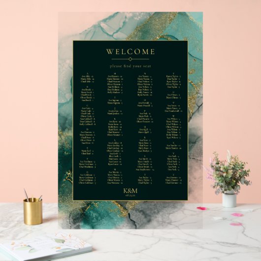Moody Ink Emerald Gold Seating Chart ID988 Acrylschild (Hochzeit)