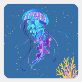 Moody Jellyfish Underwater Quadratischer Aufkleber
