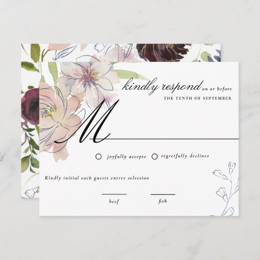 Moody Jewel Tone Floral Wedding RSVP Einladung (Vorne/Hinten)