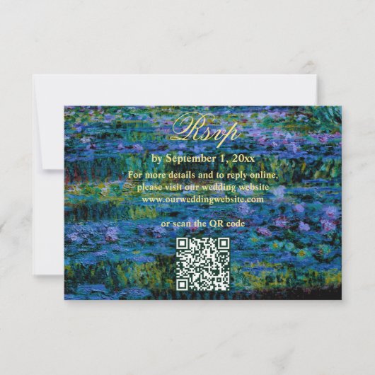Moody Jewel Tone Water Lilies Wedding Website QR RSVP Karte (Vorderseite)