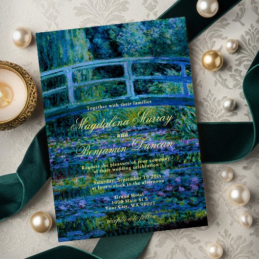 Moody Jewel Tones Monet Lily Pond Fine Art Wedding Einladung