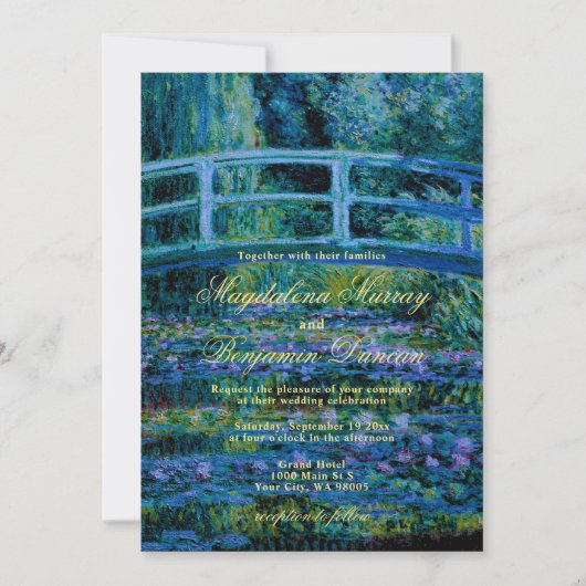 Moody Jewel Tones Monet Lily Pond Fine Art Wedding Einladung (Vorderseite)