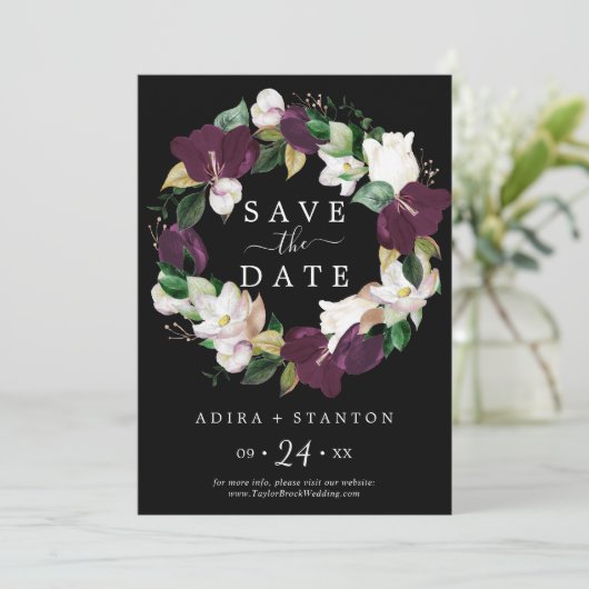 Moody Lila Black Ankündigung Datum freihalten Card (Stehend Vorderseite)