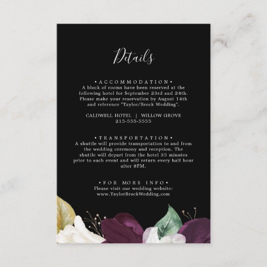 Moody Lila Black Wedding Details Enclosure Card Begleitkarte (Vorderseite)