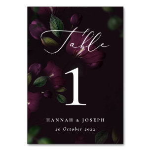 Moody Lila Bloom Gothic Calligrafy Wedding Tischnummer