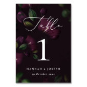 Moody Lila Bloom Gothic Calligrafy Wedding Tischnummer (Vorderseite)