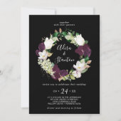 Moody Lila Blooms | Black Wreath Wedding Einladung (Vorderseite)